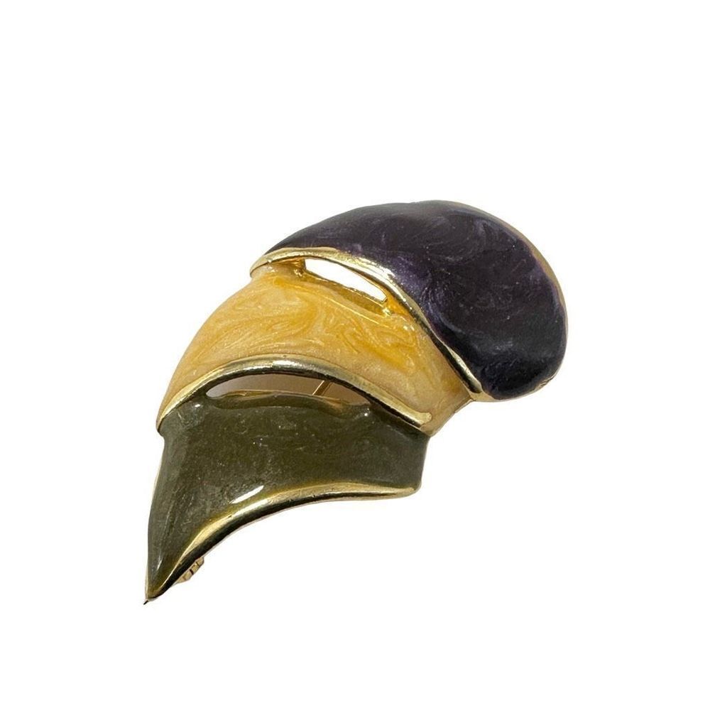 Purple yellow and green enamel brooch